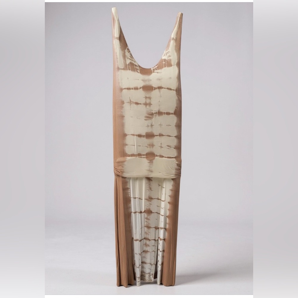 Venus Beige/Tan and White Tie Dye sleeves less Maxi Dress Long - Size M